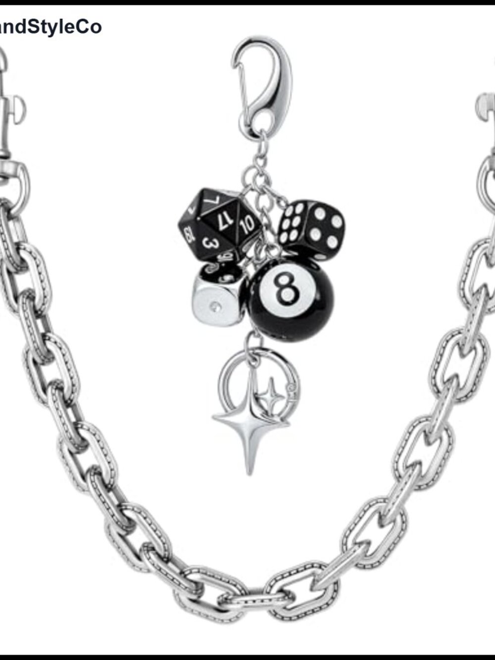 Y2K Beaded Pearl Keychain Set 2Pc Chunky Vintage Purse Chain & 8 Ball Dice Charm